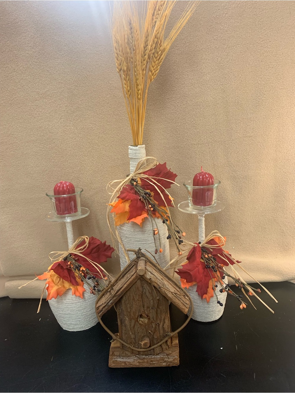Autumn Harvest Decorative Vase and Candle Set - Red and Orange